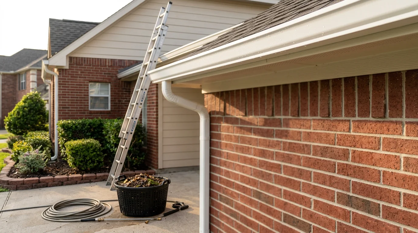 Clean residential gutters after professional gutter cleaning service